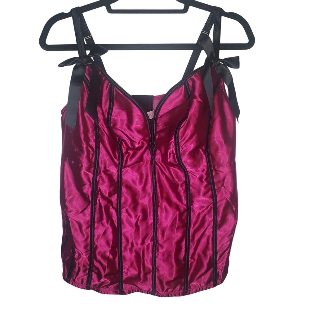Cacique Corset Bustier 22/24 Magenta Longline Underwire Satin Bow Y2K Coquette